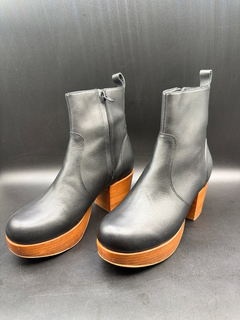 Fortress Charli Clog Boot Black Nappa Leather Womens EU 36 Wood Platform Peru